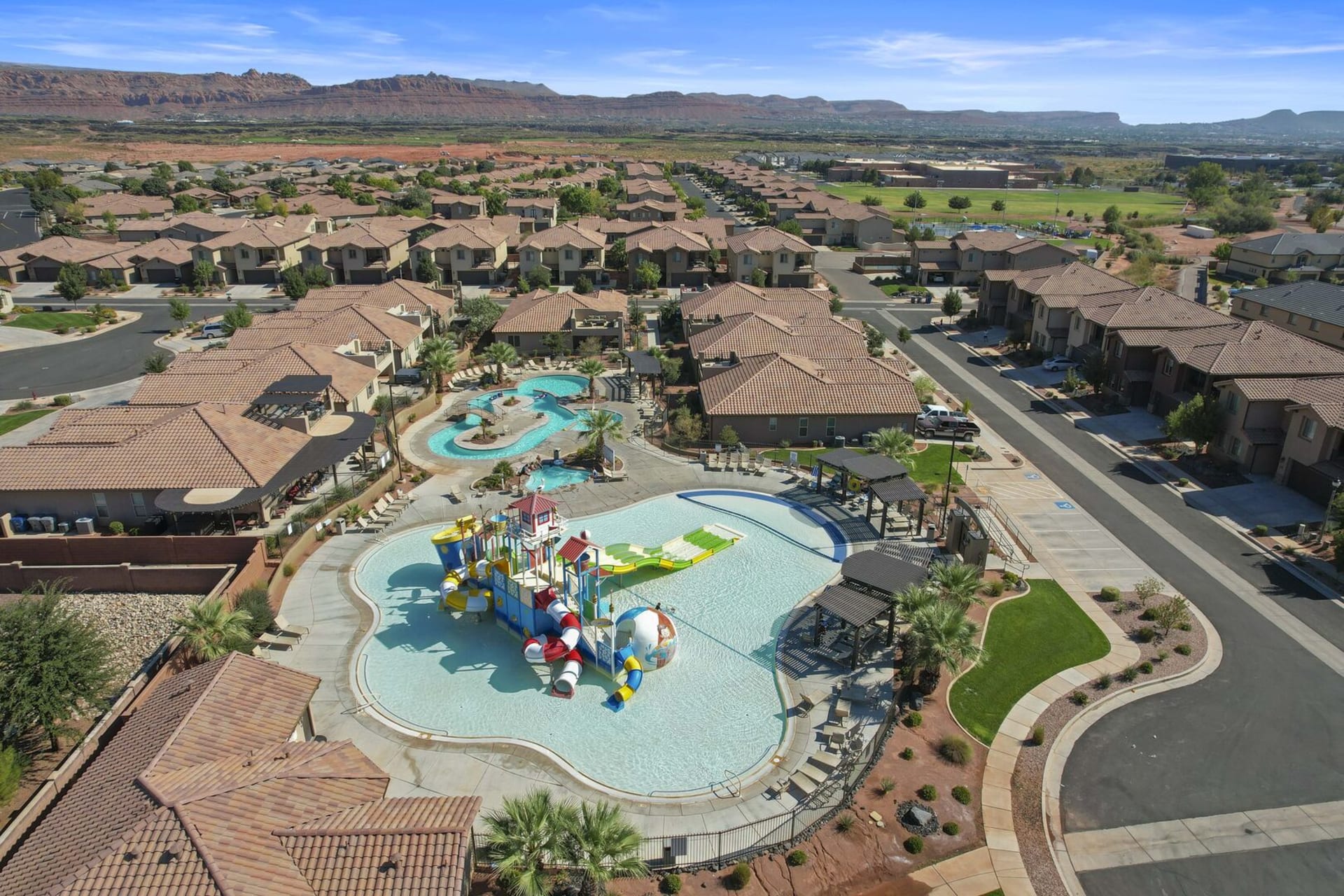 Aerial view of Paradise Village resort in Santa Clara, Utah
